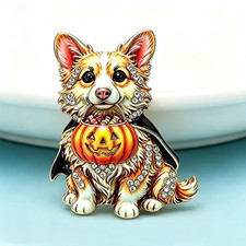 Corgi Dog Pumpkin Brooch Pin Halloween Animal Enamel Lapel Pin Unisex Party Gift