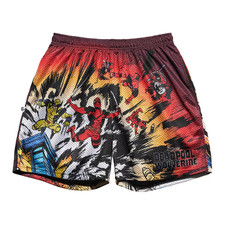 Deadpool Wolverine Explosion Retro Shorts Chalk Line Marvel Mesh Bottoms NEW!