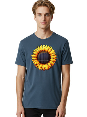 Sunflower-Solar-Panel Mens Graphic Tee, 100% Cotton, Casual Summer Wear