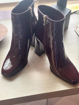 JLO Jennifer Lopez Josey Patent Leather Bootie Dark Cherry Zip 10M