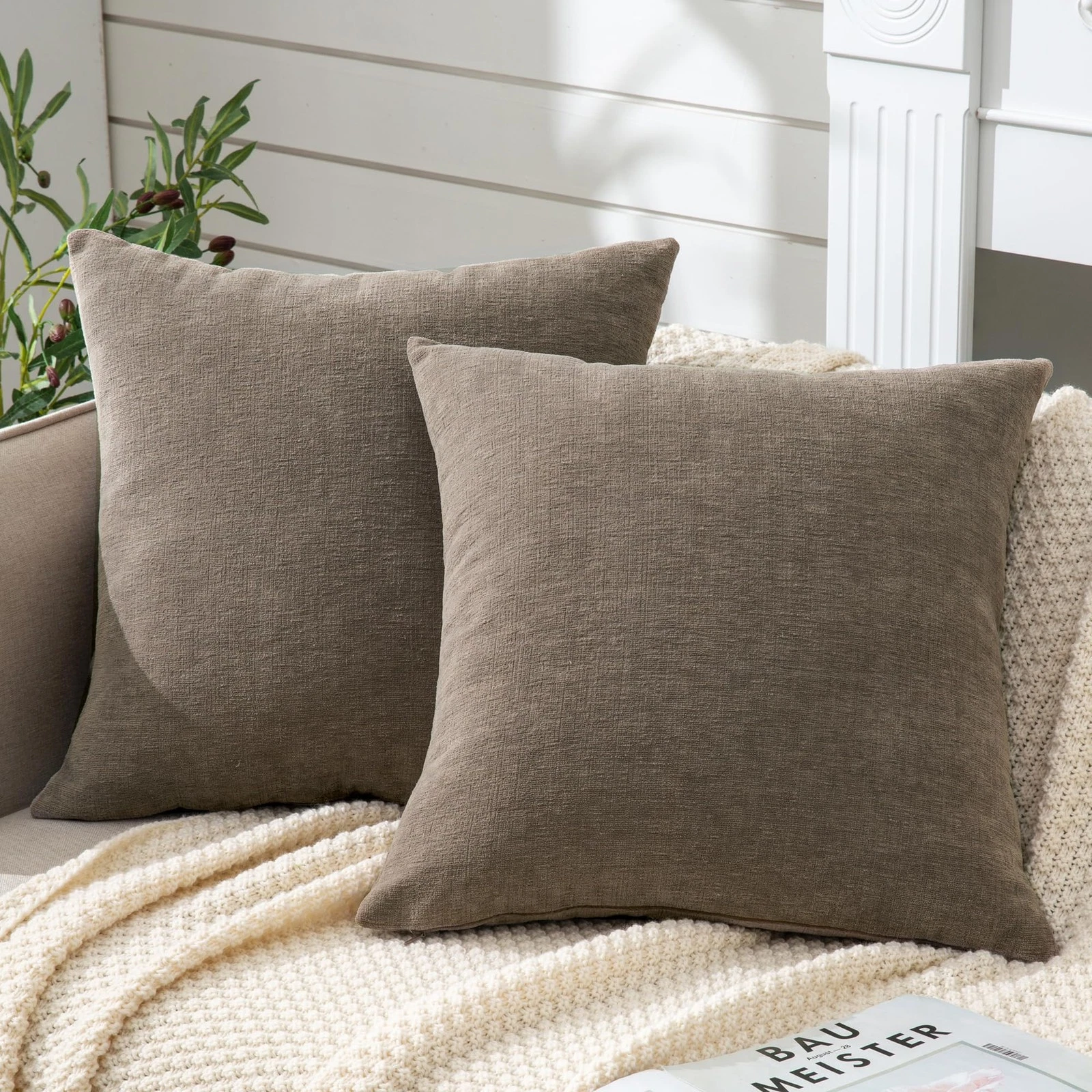 GAWAMAY Decorative Throw Pillow Covers 16" x (Pack of 2), Taupe Grey