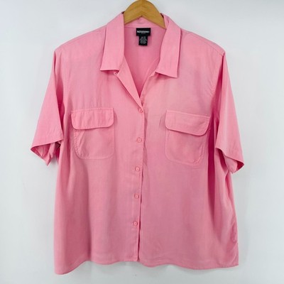 Vintage Notations Blouse Women's Sz 2X 00% Silk Collared Short Sleeve Button