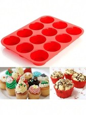 12-Cup Silicone Muffin & Cupcake Baking Tray – Non-Stick Flexible Bakeware Mold