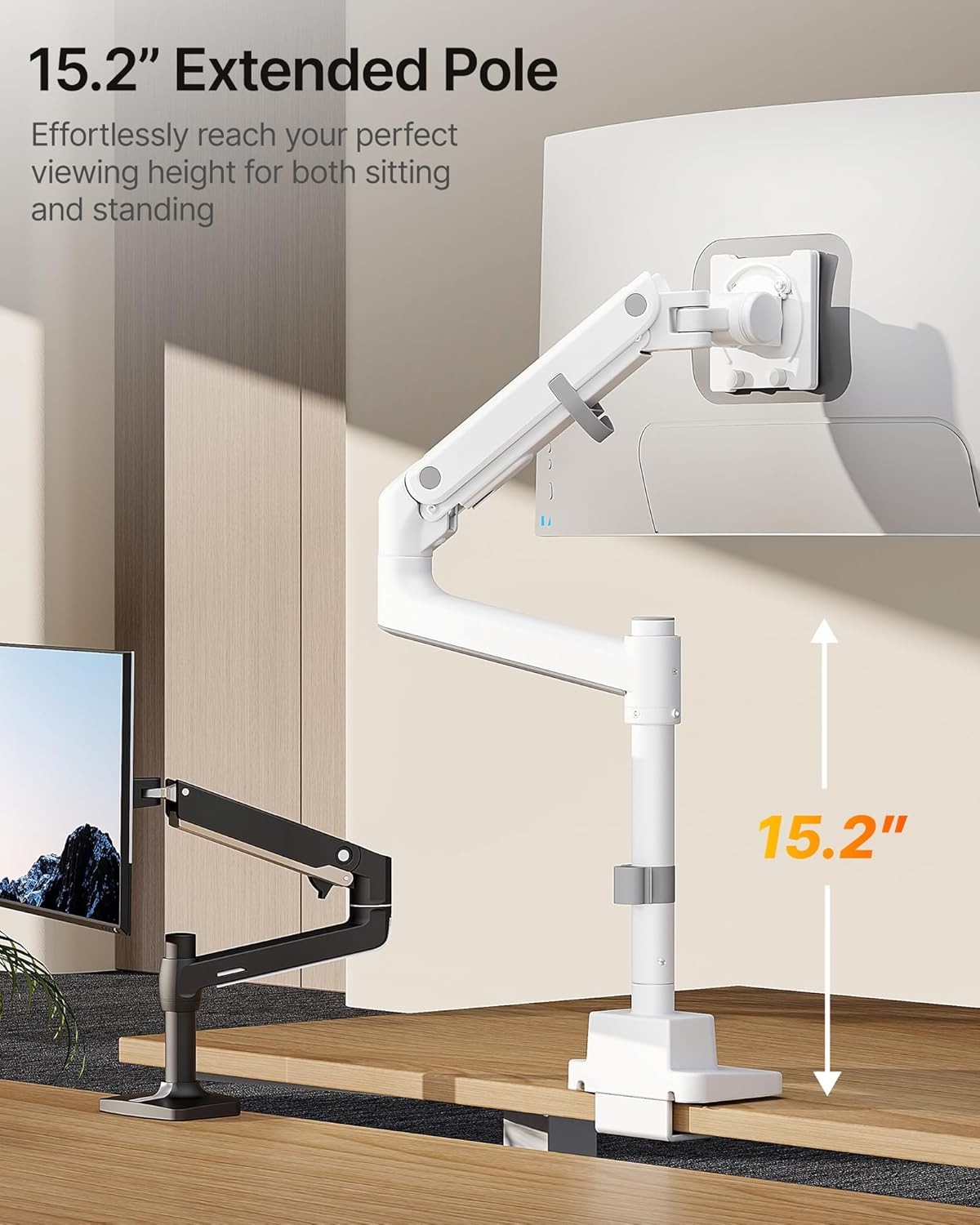 monTEK 17-57 Inch Ultrawide Monitor Arm for Up to 59.4lbs Screens, White 