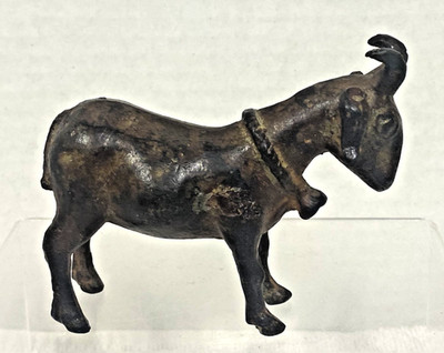 Vintage Cast Bronze Metal Billy Goat Chèvre Collar and Bell Figurine