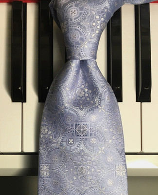 VENTURI UOMO / Pale Blue & Silver Snowflake Medallions Geometric Silk Tie (New)
