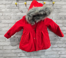 Girls 3T Red Dress Coat Removable Faux Fur Twin Hood Fancy Party Fleece Lined