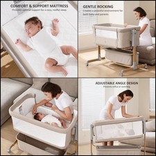 3-in-1 Baby Bassinet, Bedside Sleeper Rocking Bassinet for Newborn