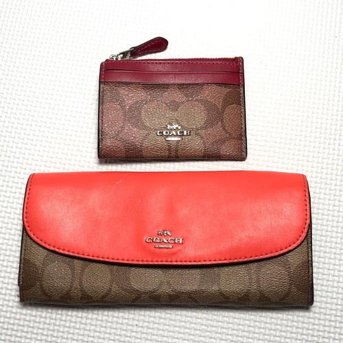 COACH Signature Mini ID Skinny Long Wallet PVC Leather Lot of 2 Used Authentic p