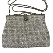 Vtg 80s La Regale Silver Rhinestone Evening Clutch Bag Hong Kong Event Prom HOCO
