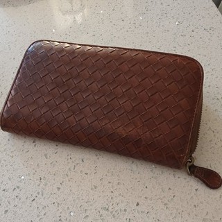 Auth Bottega Veneta Intrecciato Long Wallet Purse Brown Leather Men's Women's