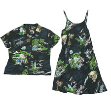 VTG Harley Davidson Made in USA Hawaiian Dress and Shirt Women's Large RARE
