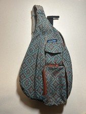 KAVU ORIGINAL ROPE SLING PACK ADJUSTABLE ROPE SHOULDER TRAIL TEAL RUST PATTERN