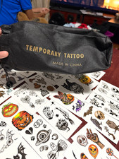 Large Halloween Temporary Tattoos Set - Skull Pumpkin Bat Ghost, Multicolor