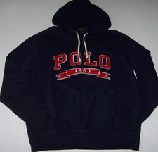 NWT Polo Ralph Lauren Navy Blue/RAISED RED POLO 1967 LOGO Fleece Hoodie Men's L