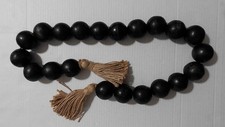 Wood Bead Garland Black with Jute Tassels Appx 50" Length 21 Beads Pre-Owned
