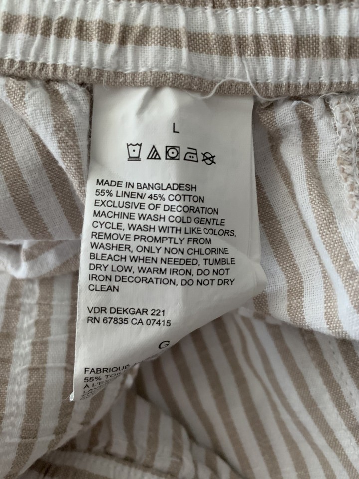 Nautica Womens Linen Cotton White Beige Striped Wide Leg Drawstring ...