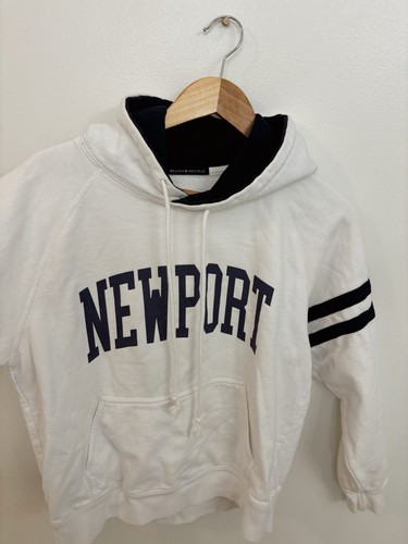 Brandy Melville Newport White/Black Pullover Hoodie Graphic Print Hood Pockets