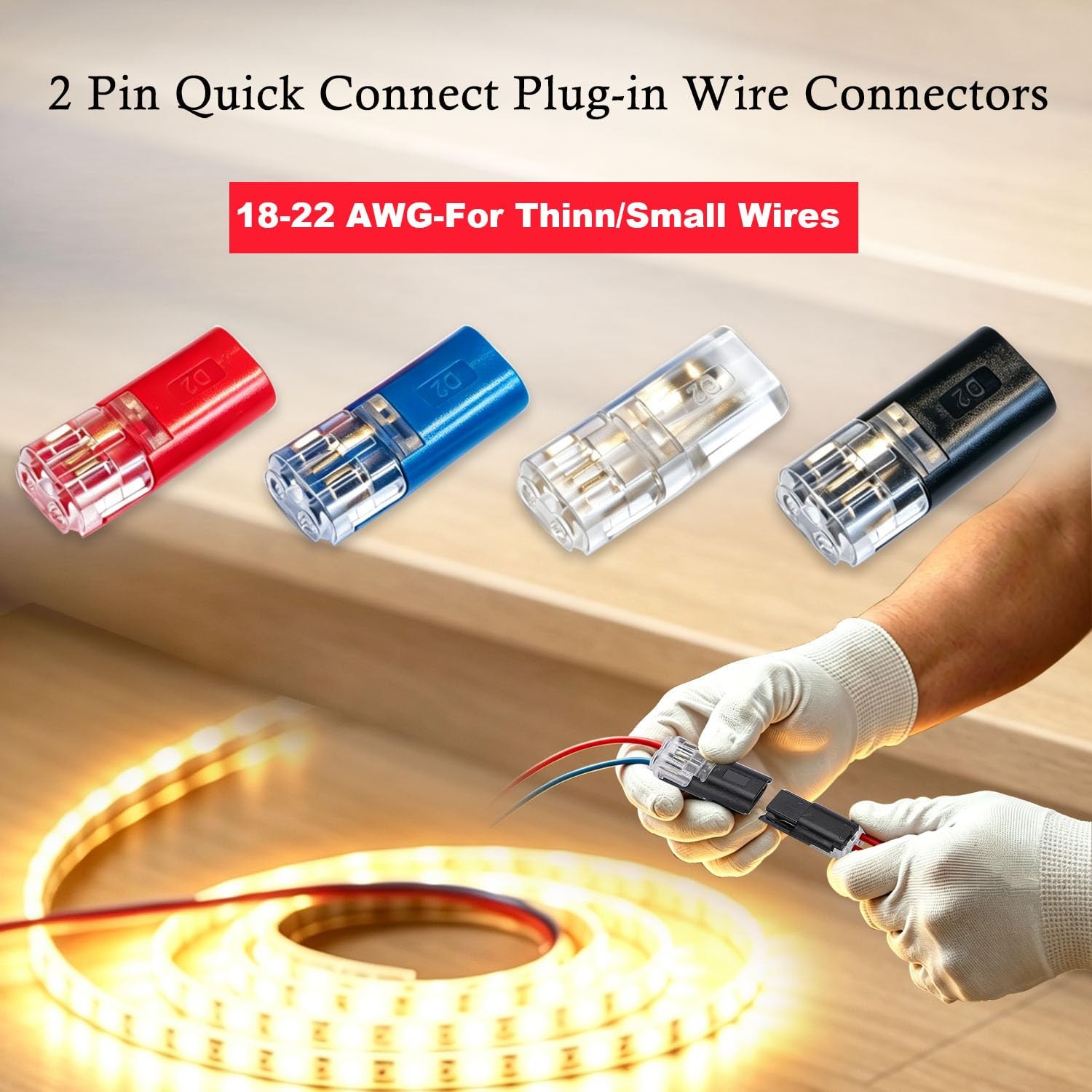 50Pcs 2 Pin Quick Connect Wire Connectors, Low Voltage, 18-22 AWG,Plug ...