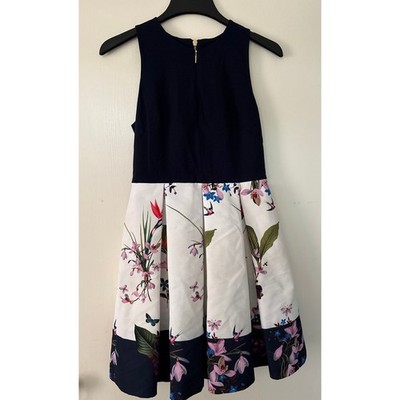TED BAKER Petali Tropical Oasis Floral Print Pleated Zip Front Back Dress 2 4/6