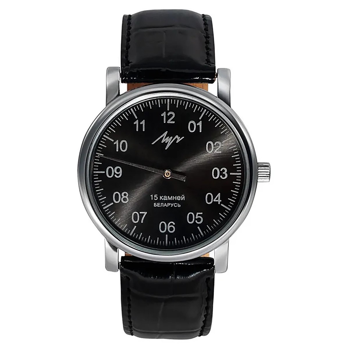 Luch One Hand 71950763 38mm Black Chrome Case with Black Leather