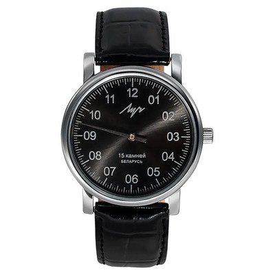 Luch One Hand 71950763 38mm Black Chrome Case with Black Leather Band Unisex