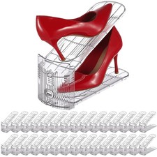 Clear Shoe Slots Organizer with Adjustable Height, Acrylic Closet Stacker Dis...