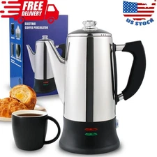 Stainless Steel Electric Coffee Percolator with Borosilicate Glass Knob 12 Cups
