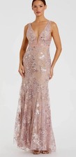 Mac Duggal Pink Floral Embellished Sleeveless Plunge Neck Gown,sz 10, New