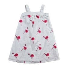 Janie and Jack Flamingo Dress White Pink Embroidered Girls Size 5 Summer Resort