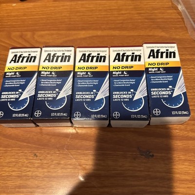 (5)Afrin No Drip Night Pump Nasal Mist Fast and Powerful Relief  Exp 01/26