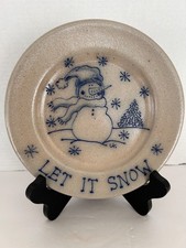 Salmon Falls Stoneware Let It Snow Snowman Plate 1998 Dover NH  Lisa Ayotte