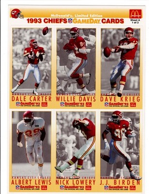 1993 McDonald's Limited Edition Kansas City Chiefs Set of 3 Uncut Card Sheets