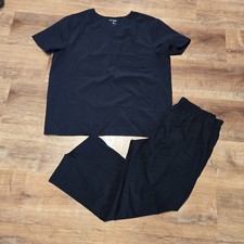 Scrubstar Women's Black Elastic-Waist Scrub Set Extra Large Top Large Bottoms