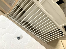 IKEA White wooden Cot & Mattress 70cm x 140cm Solid Theme