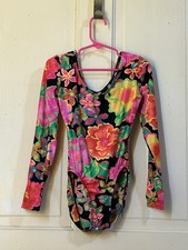 Vintage 90s Elite Sportswear GK Leotard Child Large 10/12 Neon Floral