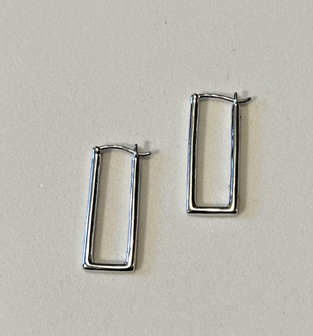 Silver Rectangular Small Hoop Earrings, 1" long, … - image 5