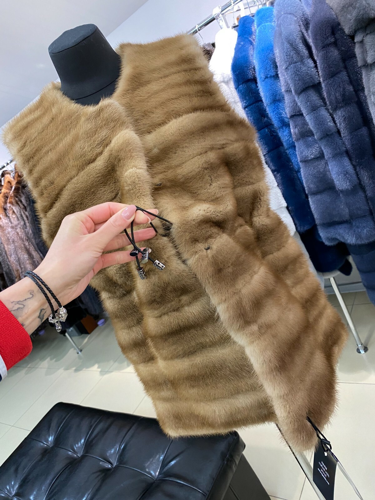 genuine mink fur women sand color vest 