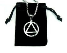AA Necklace, 24" Box Chain, Sobriety Circle  Triangle, Alcoholics Anonymous nb