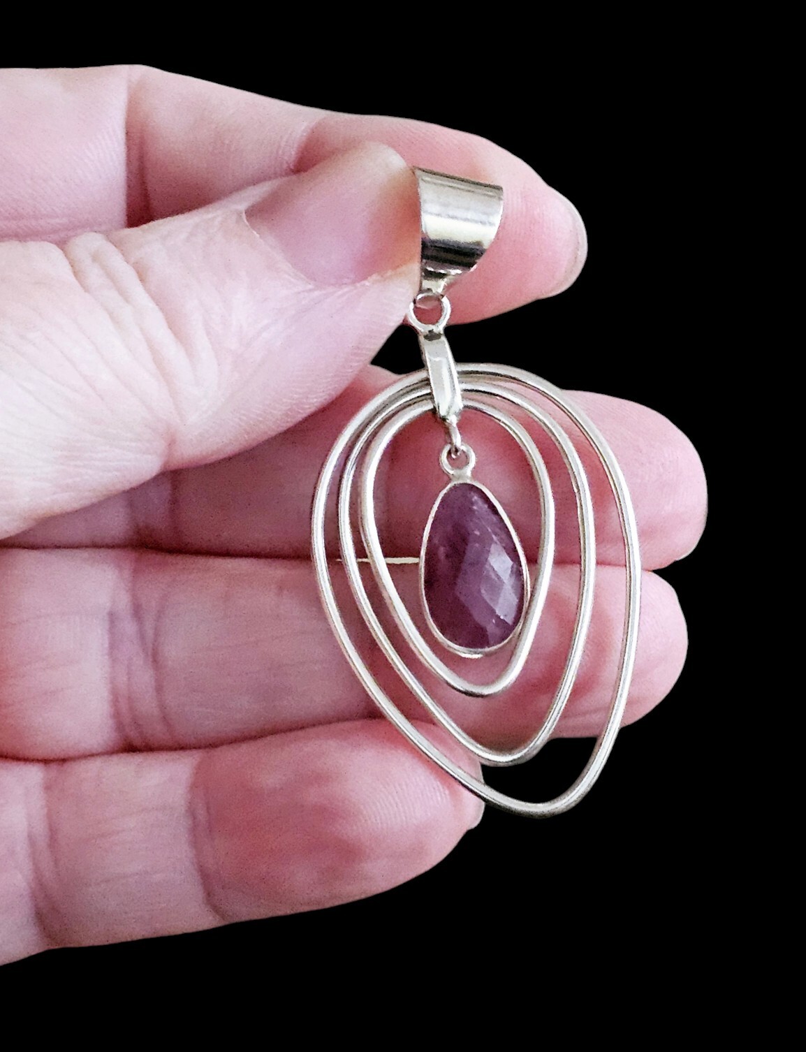 Vintage Ruby Gem Stone Geometric 925 Sterling Sil… - image 4