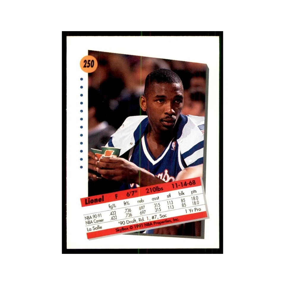 1991 SkyBox Lionel Simmons Basketball Cards #250 - Image 2 of 3