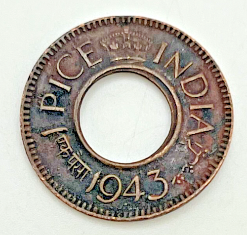 1943 India 1 Pice KM#532-533 Bronze George VI British India Holed Paisa Rupee