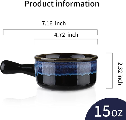 French Onion Soup Bowls with Handles Microwave Safe, 15 Oz Ceramic Soup Crocks - 第 4/8 張圖片