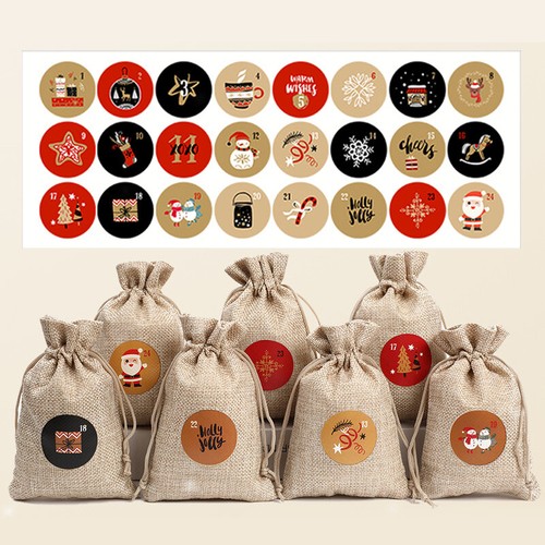 24Pcs/set Christmas Advent Countdown Calendar Stickers Numbers Bag Label Seals - Picture 1 of 19