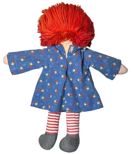 RAGGEDY ANN Vintage Plush Cloth Rag Doll 1980s Red Yarn Hair Original Dress 18" - Picture 2 of 3