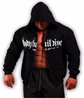 Black Bodybuilding Clothing Zip Hoodie Workout Top G-57 Black Bodybuilding Clothing Zip Hoodie Workout Top G-57