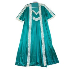 Vintage Nightgown Robe Set Teal Size S Peignoir Lace Satin Long Fairy Coquette