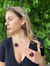 I❤️nature 3D Real Dry Red Rose 🌹in Resin Necklace&Earring&Ring, Handmade