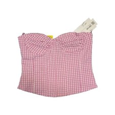 Zara Cotton Stretchy GINGHAM CORSET Pink Plaid Sweetheart Neck TOP S 2180 103