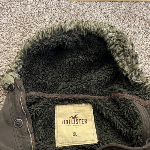 Y2K Hollister Full Zip Heavyweight Faux Fur Lined Hoodie Brown Size XL 23x27.5 - Picture 9 of 17